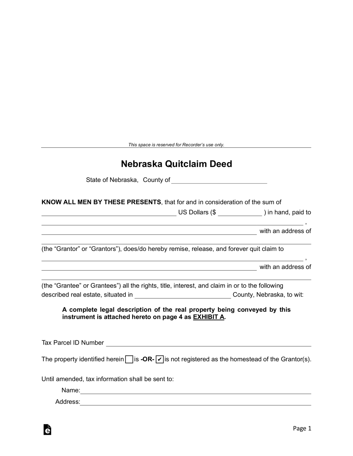 Free Nebraska Quit Claim Deed Form Pdf Word Eforms 9696