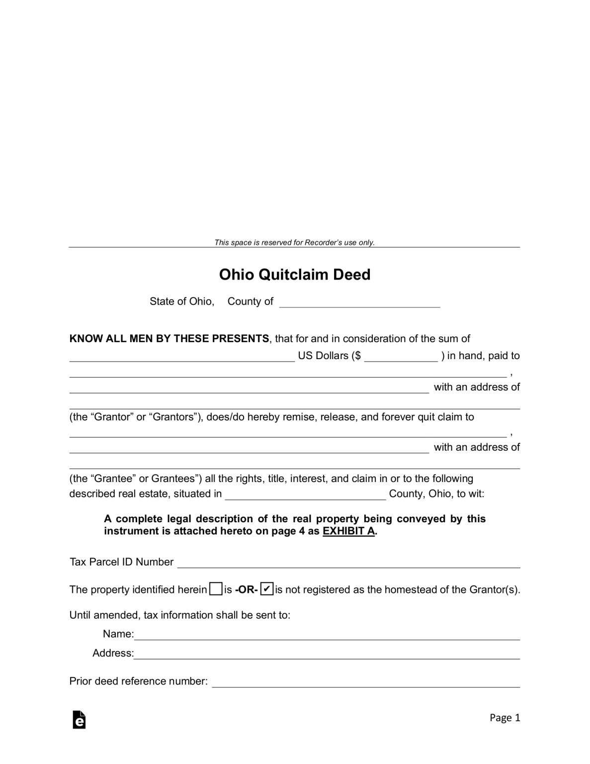 Free Ohio Quit Claim Deed Form - PDF | Word – eForms