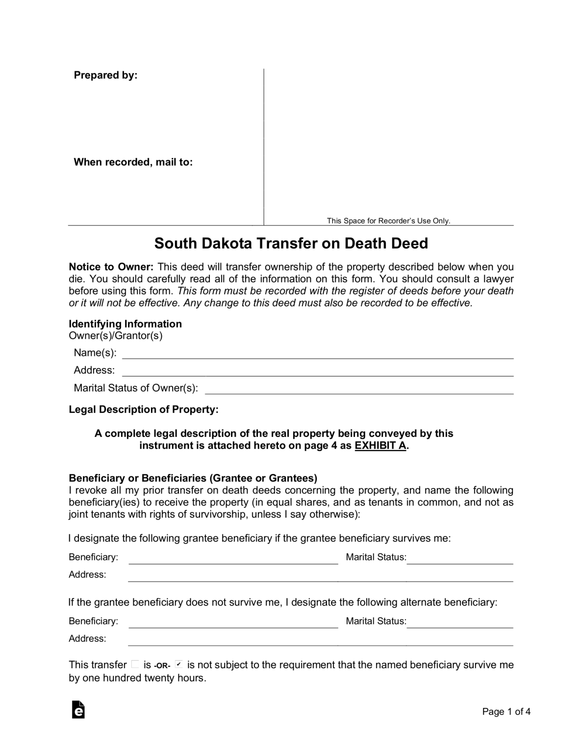 Free South Dakota Quit Claim Deed Form Pdf Word Eforms 1684