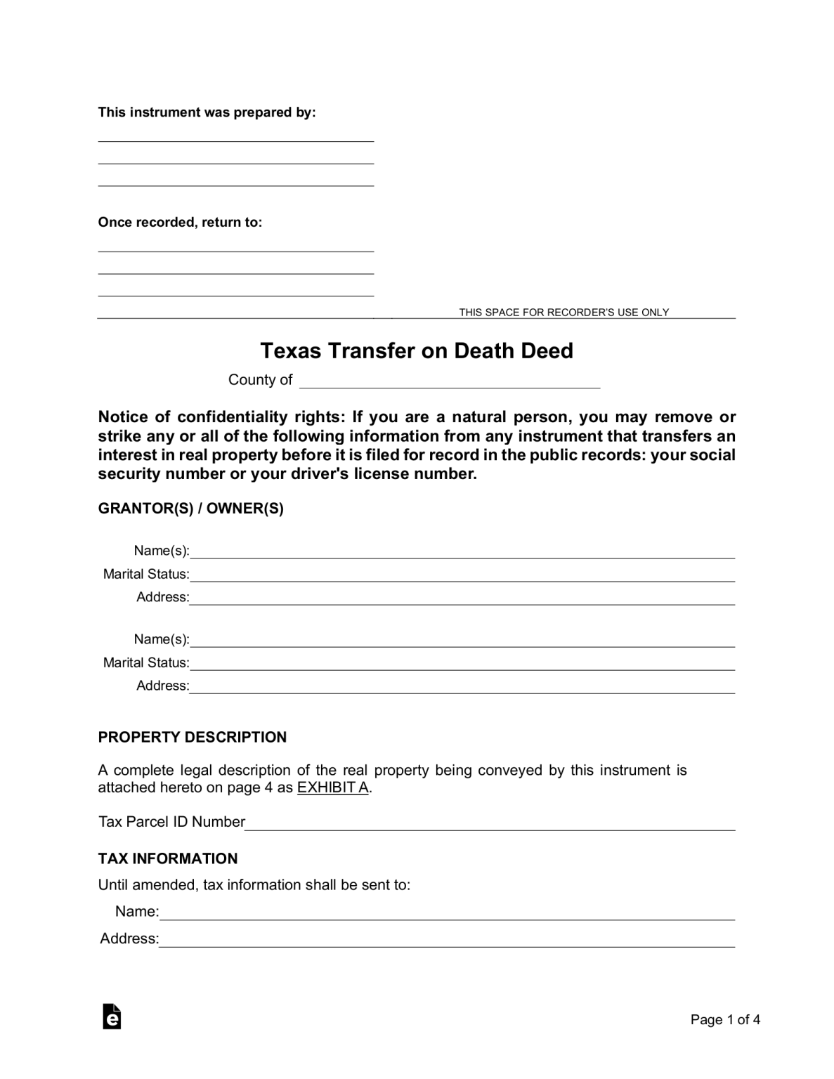 Free Texas Transfer on Death Deed - PDF | Word – eForms