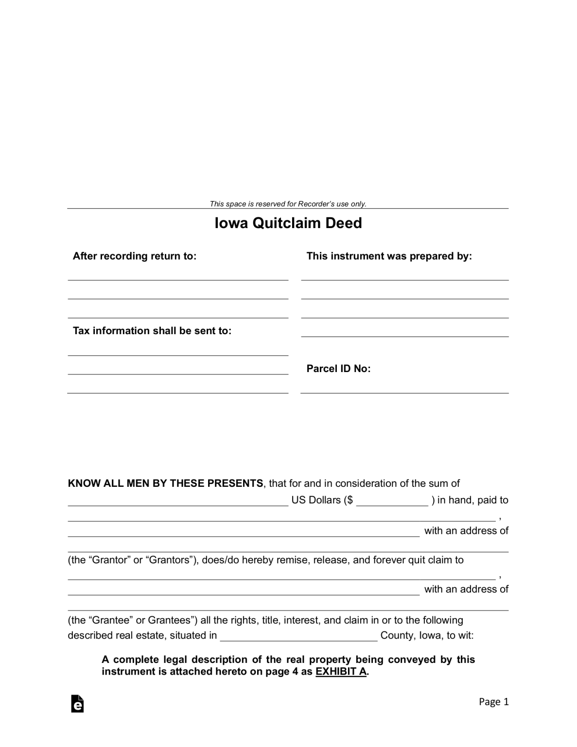 Free Iowa Quit Claim Deed Form - PDF | Word – eForms