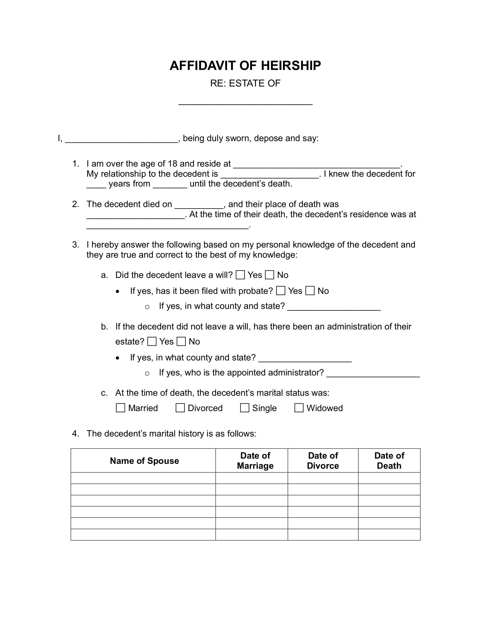 Affidavit of Heirship Form