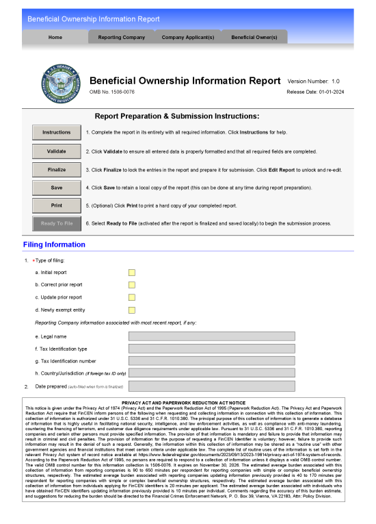 Free Beneficial Ownership Information (BOI) Report - PDF – EForms