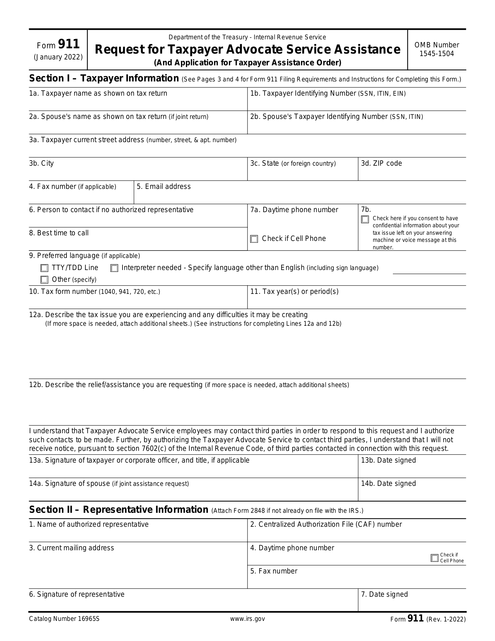 Free IRS Form 911 PDF eForms