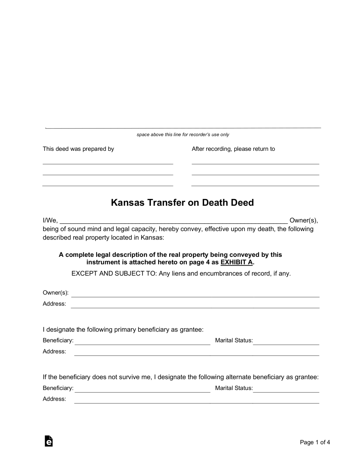 Free Kansas Transfer on Death Deed - PDF | Word – eForms