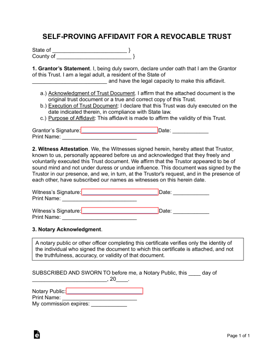 Self-Proving Affidavit for Living Trust