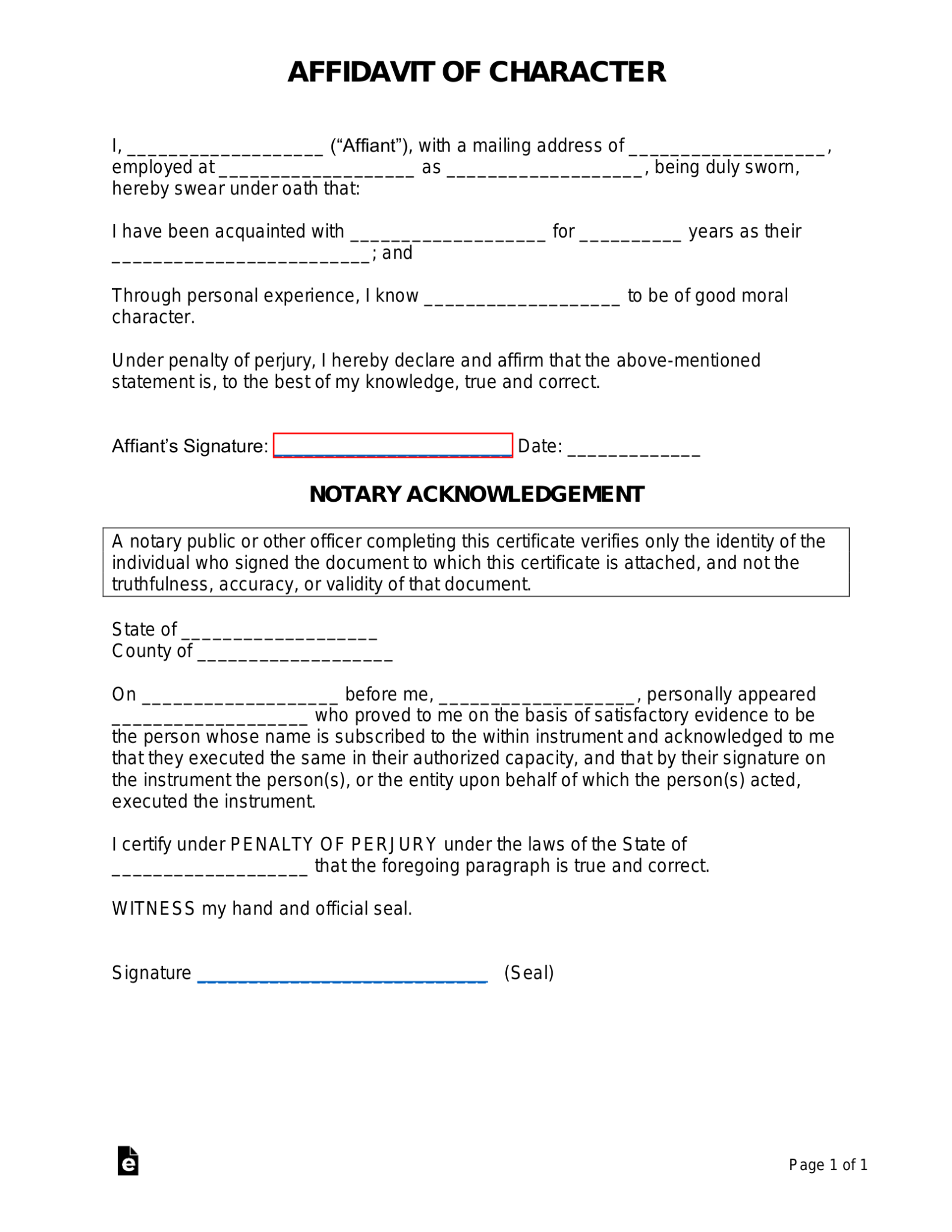 Free Affidavit of Character - PDF | Word – eForms