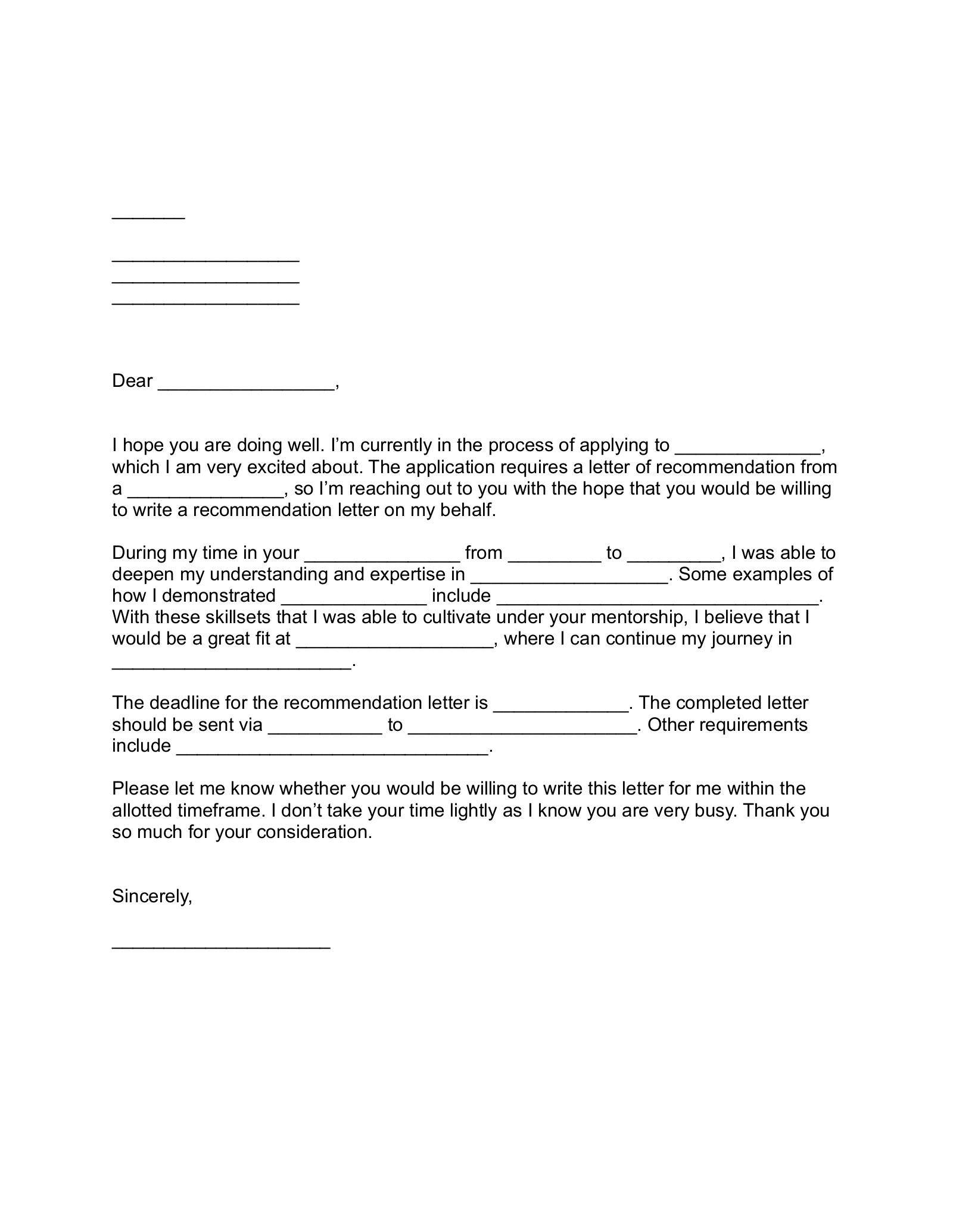 Letter of Recommendation Request