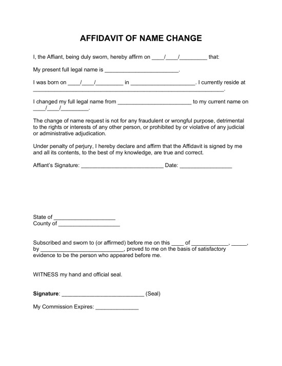 Affidavit of Name Change