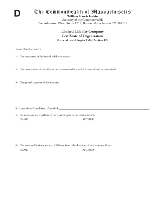 Free How to Form an LLC in Massachusetts - PDF – eForms