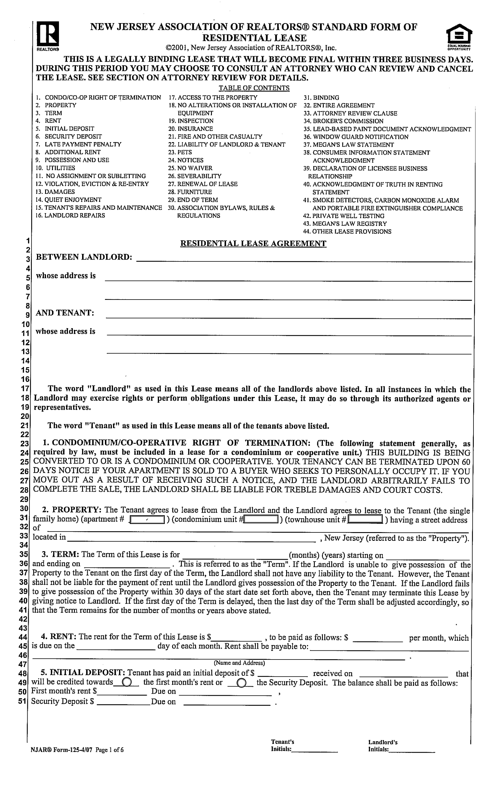 Free New Jersey Lease Agreement Templates (7) - PDF | Word – eForms