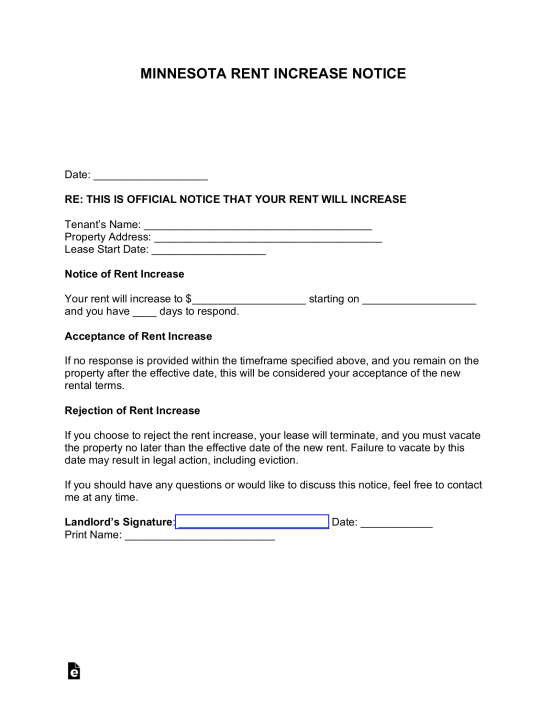 Minnesota Rent Increase Notice