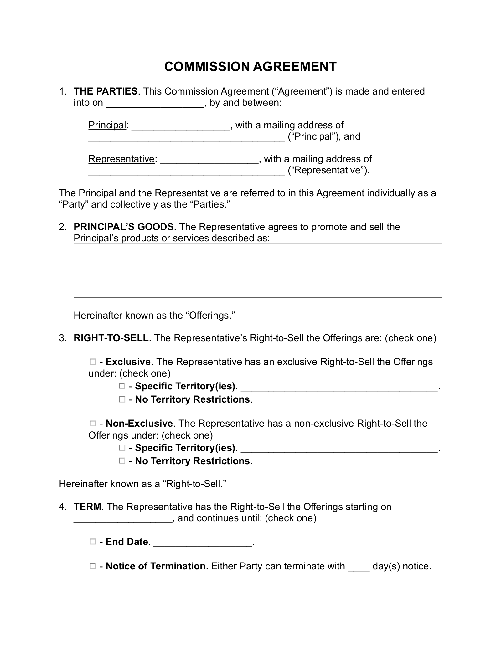 Commission (Sales) Agreement Template