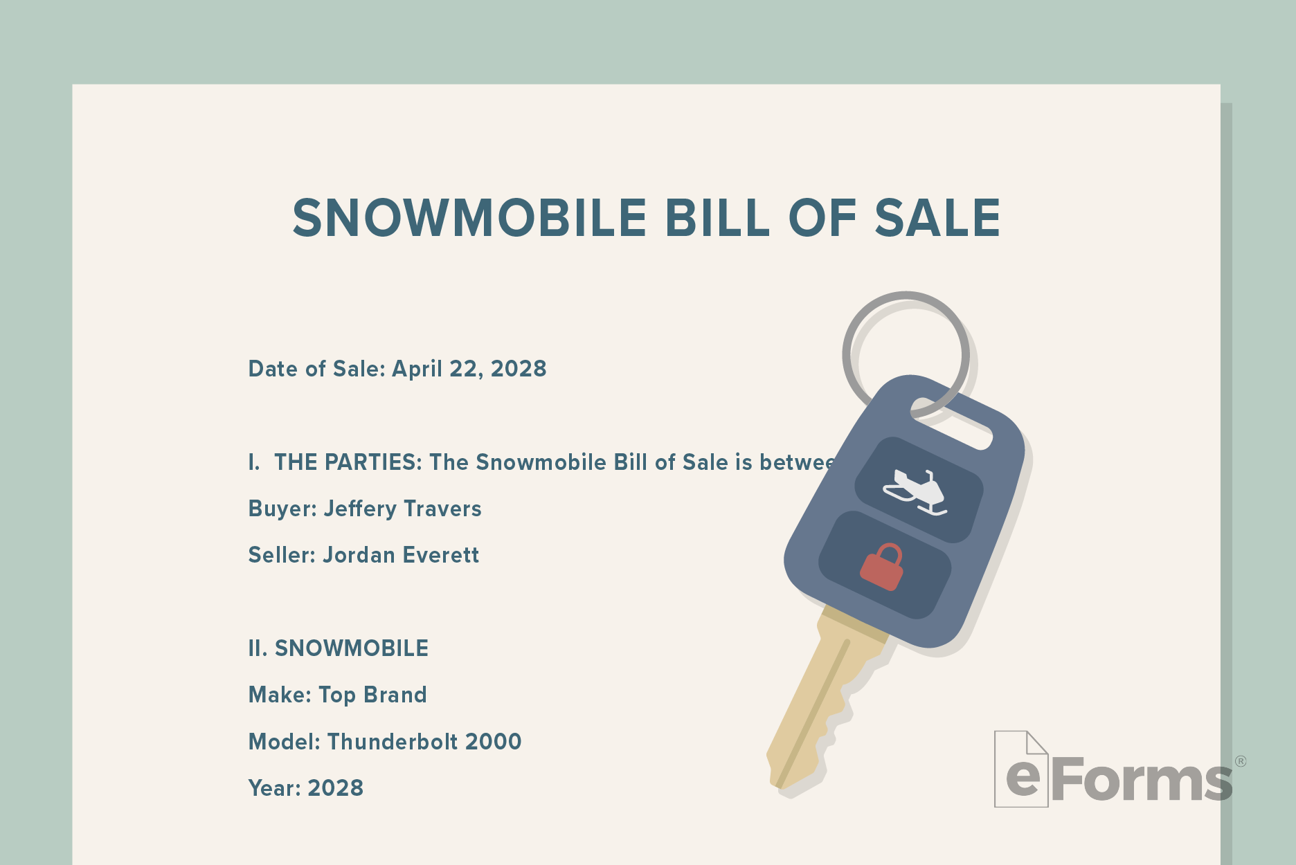 Snowmobile bill of sale and keys.