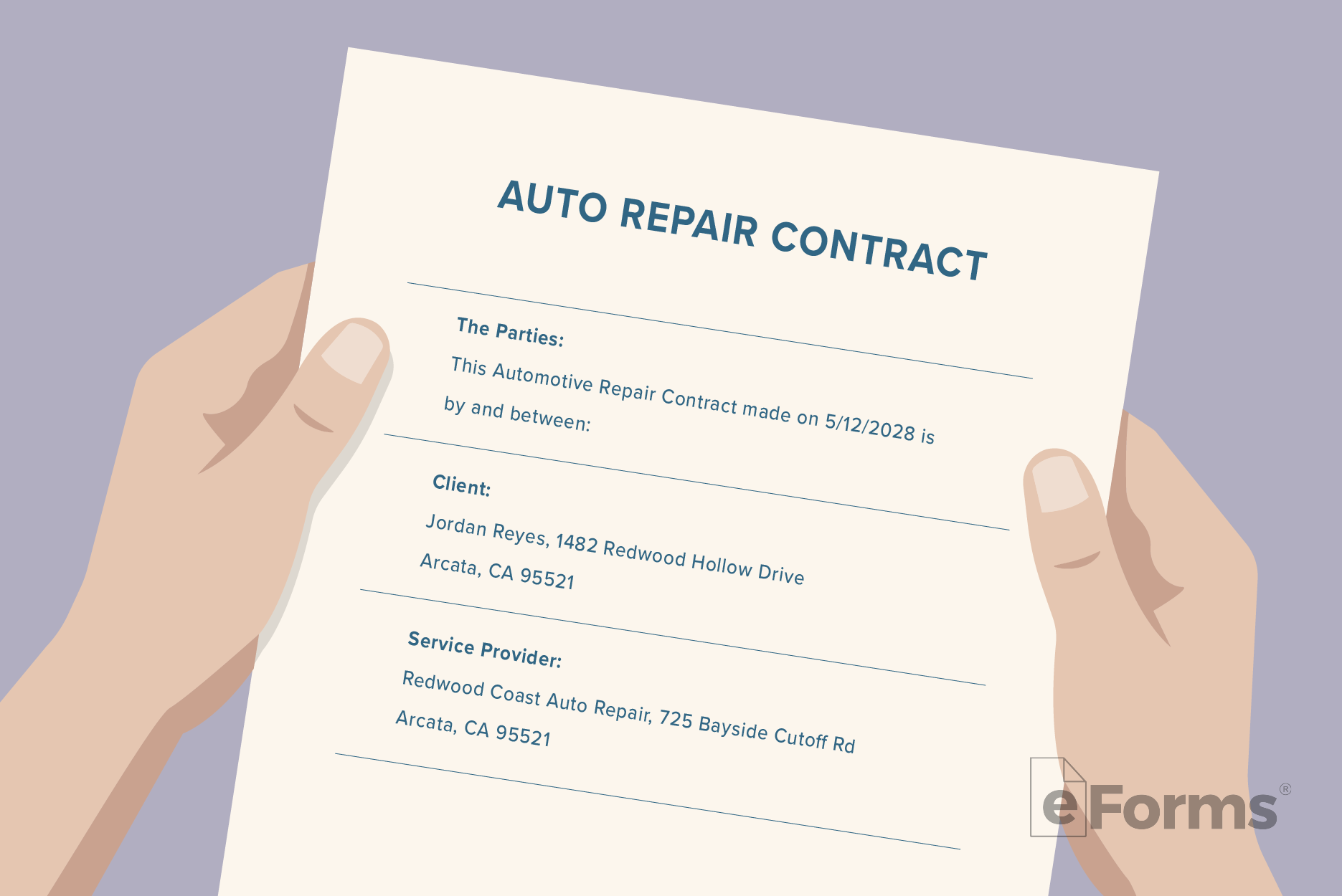 Hands with repair contract.