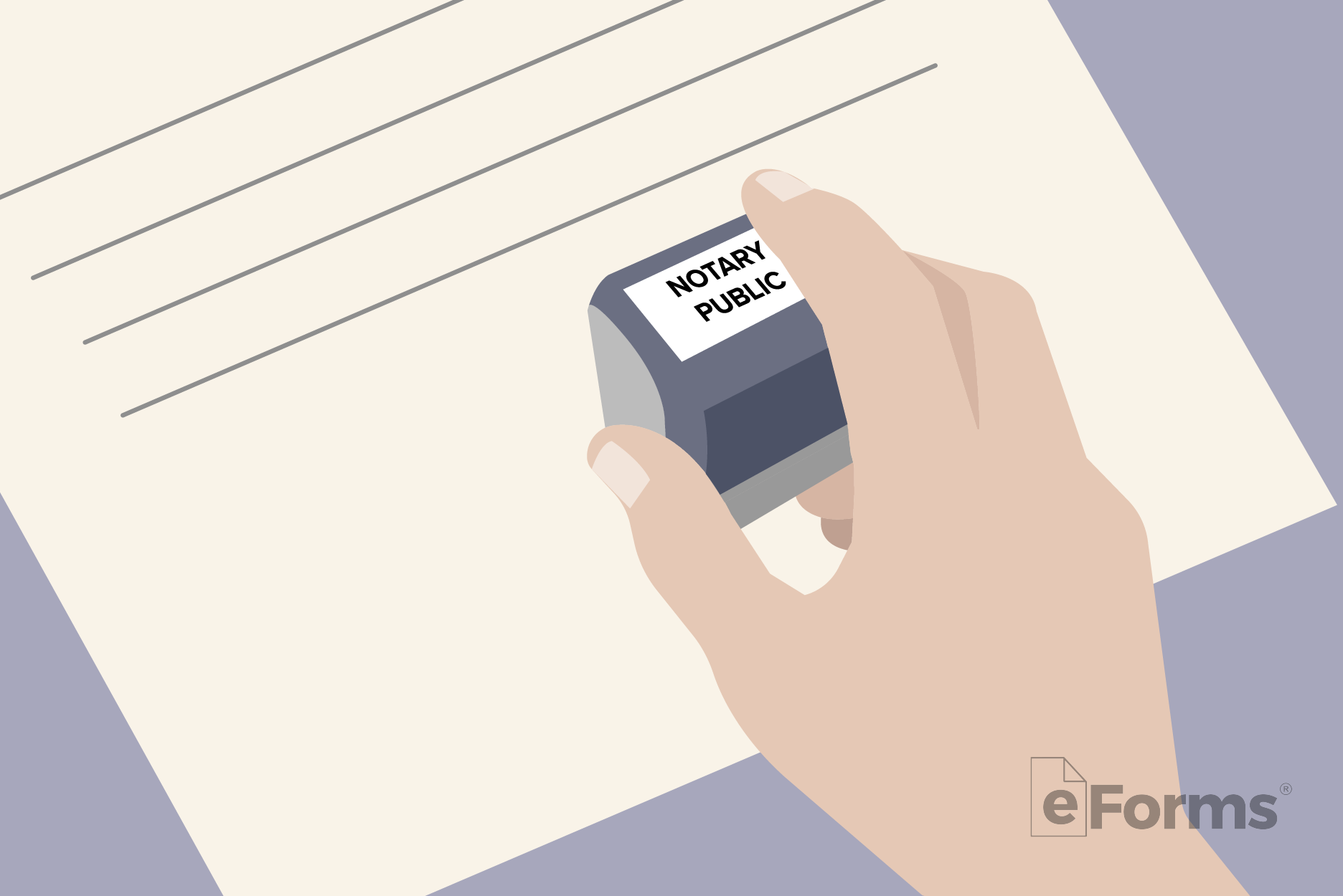 Document with hand holding a notary stamp