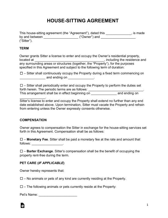House Sitting Agreement