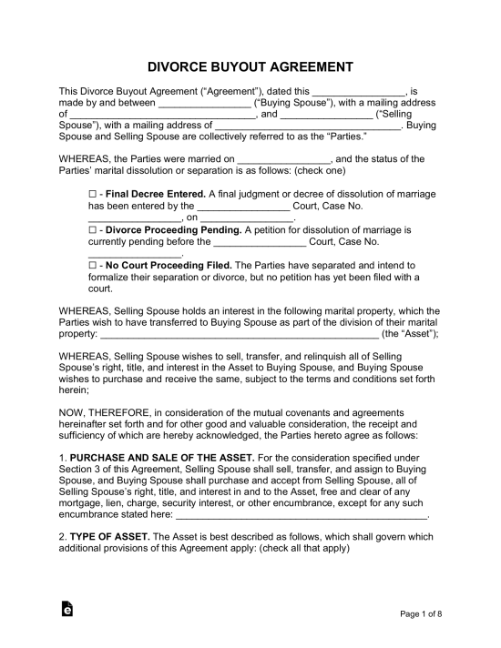 Divorce Buyout Agreement