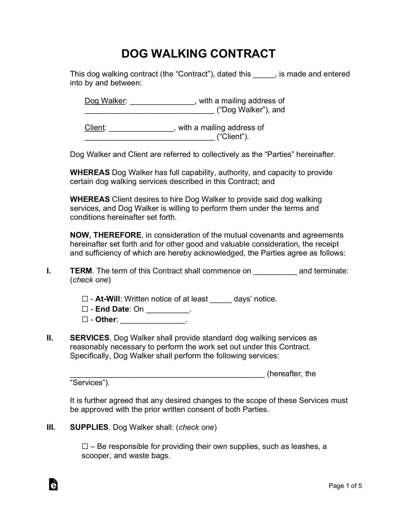 Dog Walking Contract