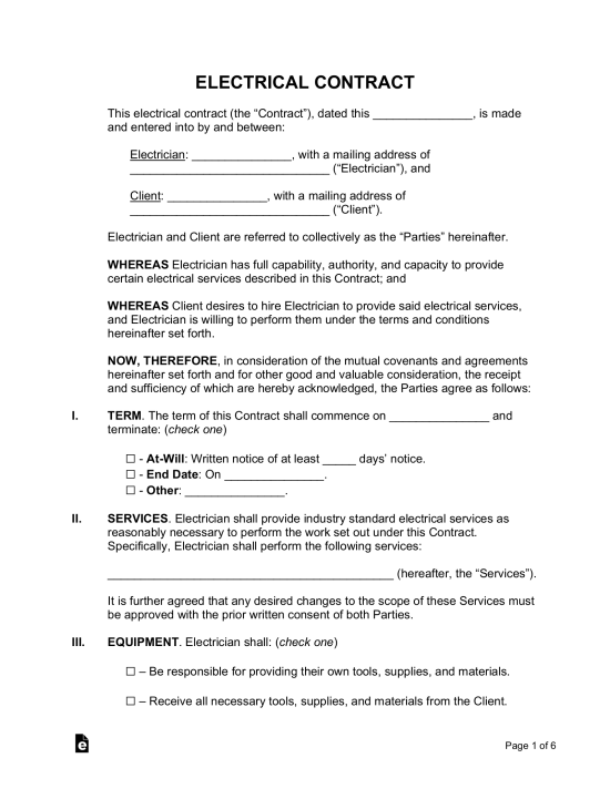 Electrical Contract Template