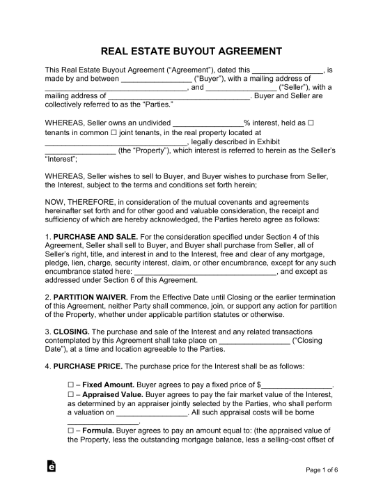 Real Estate Buyout Agreement