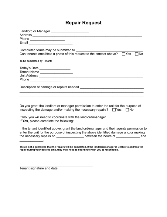 Repair Request Form