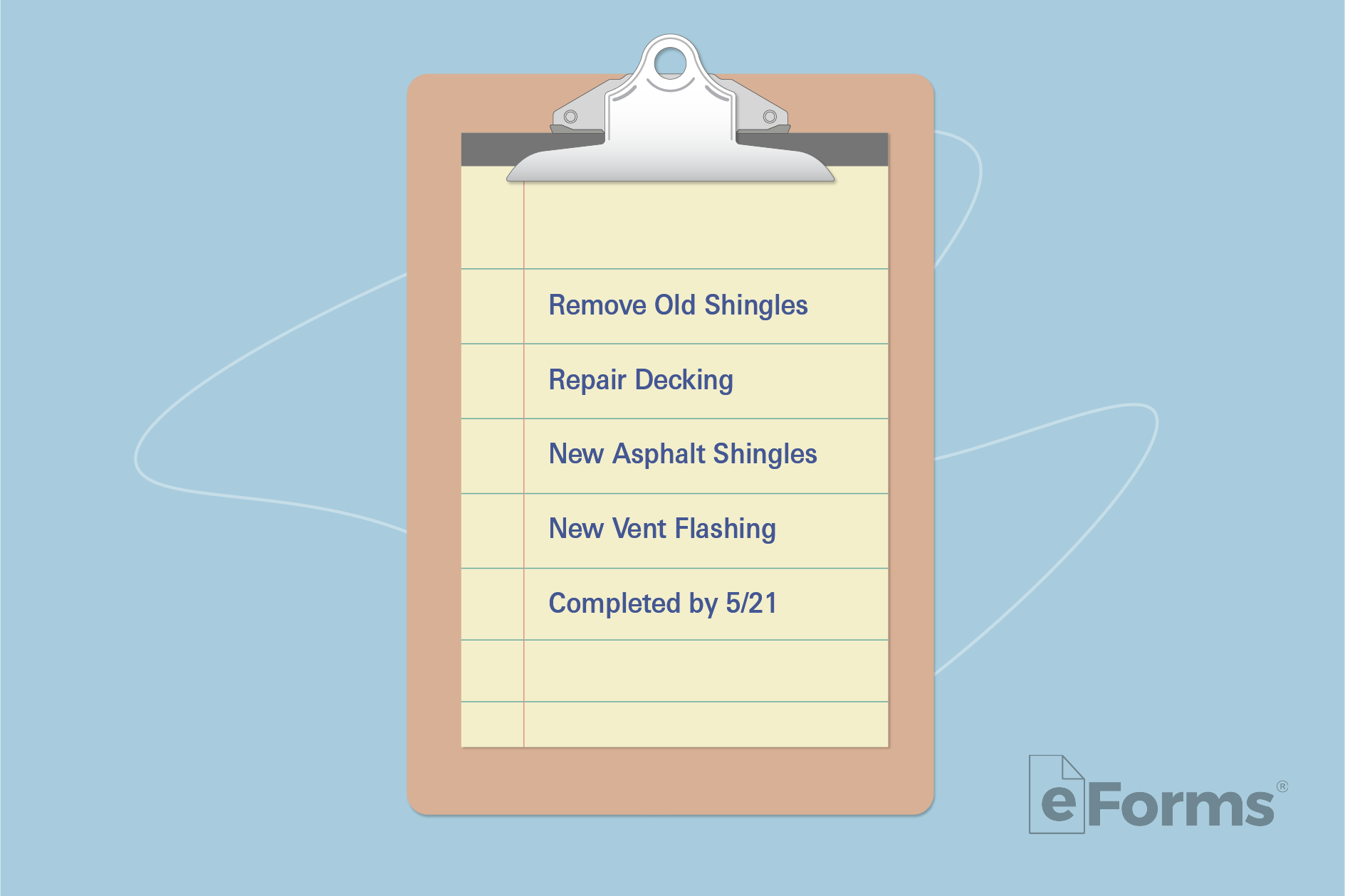 Clipboard with paper that defines general needs for vendor.