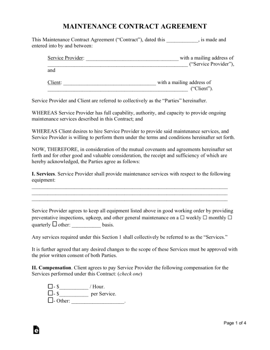 Maintenance Contract Agreement Template