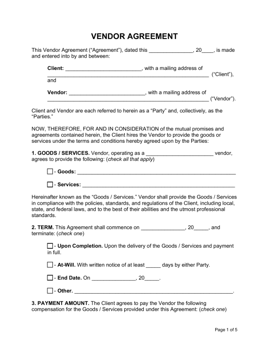 Vendor Agreement