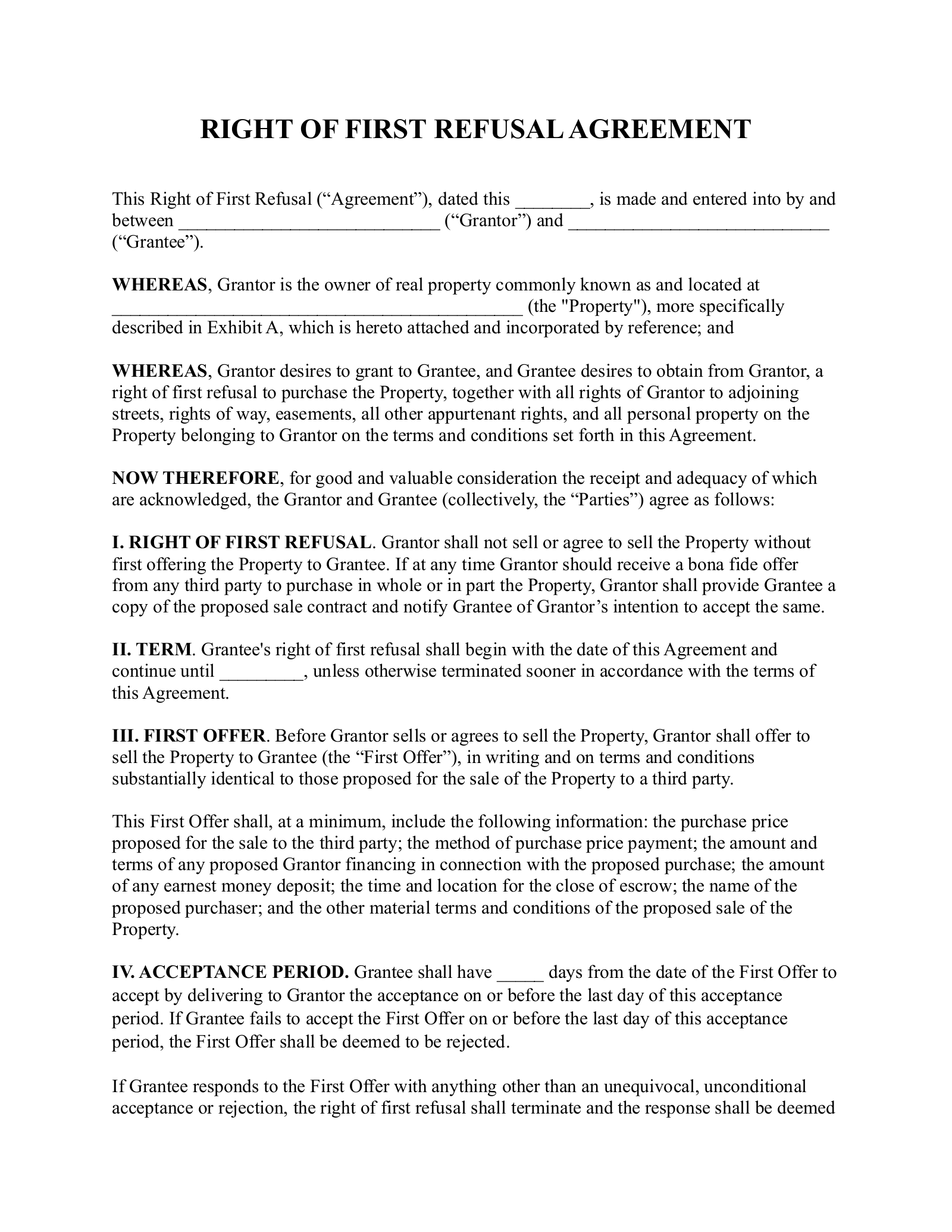 Right of First Refusal Agreement