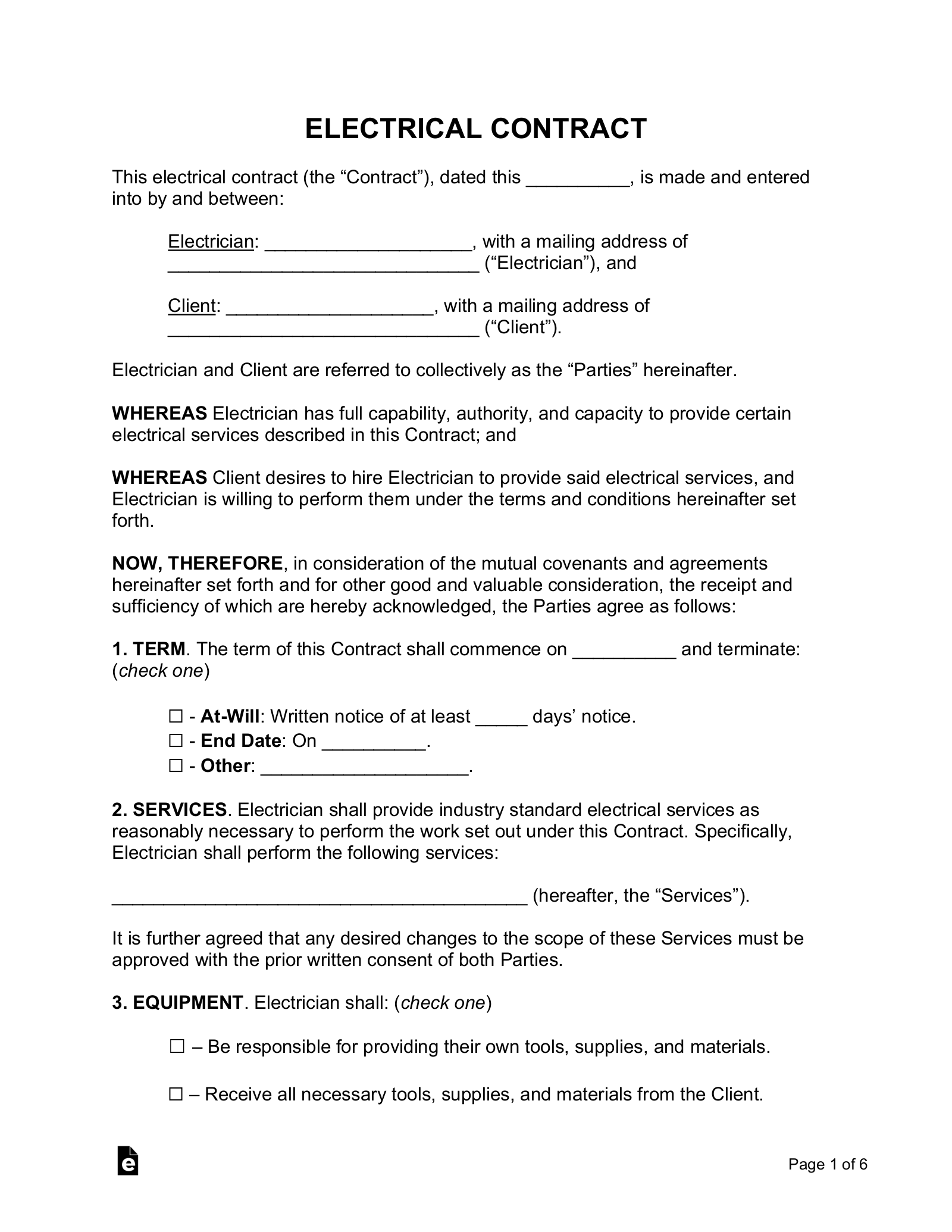 Electrical Contract Template