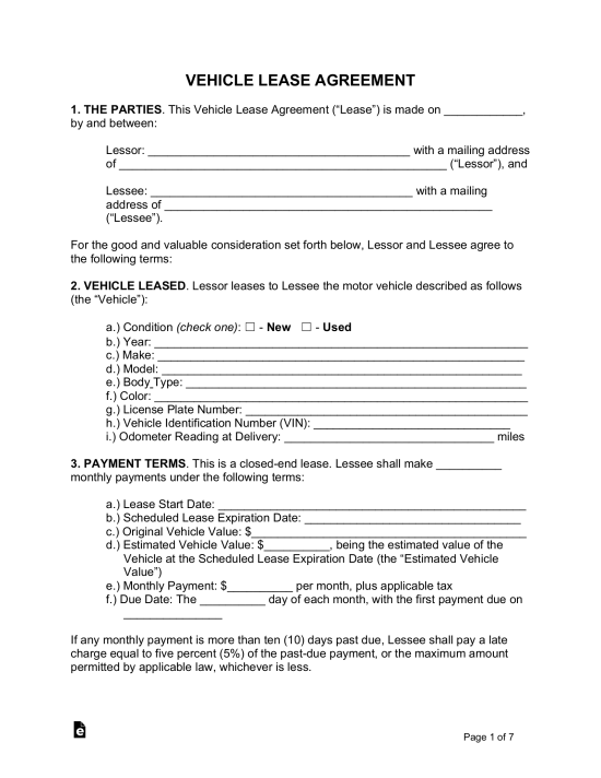 Vehicle Lease Agreement