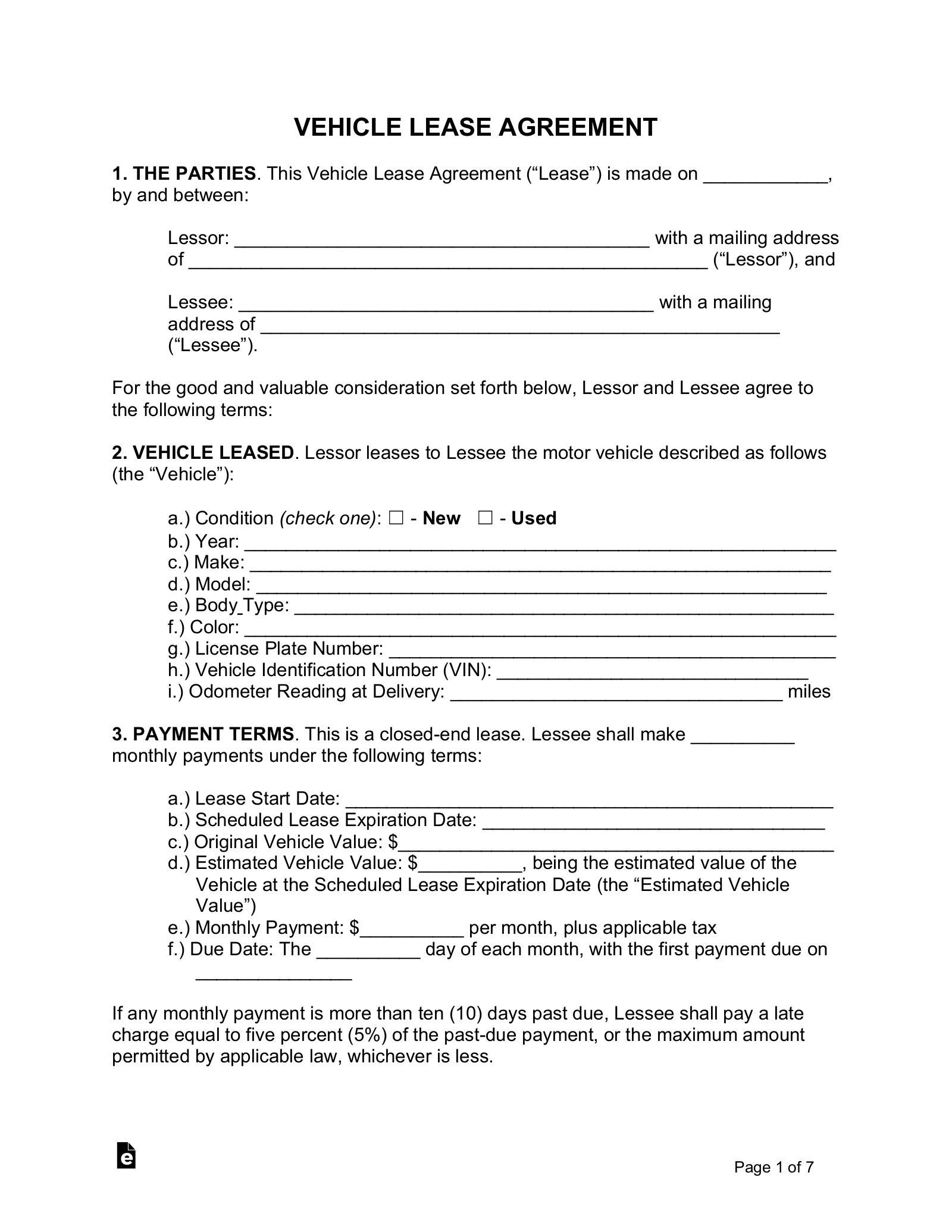 Vehicle Lease Agreement