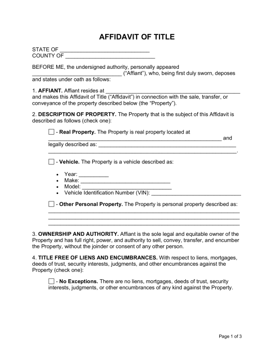 Affidavit of Title