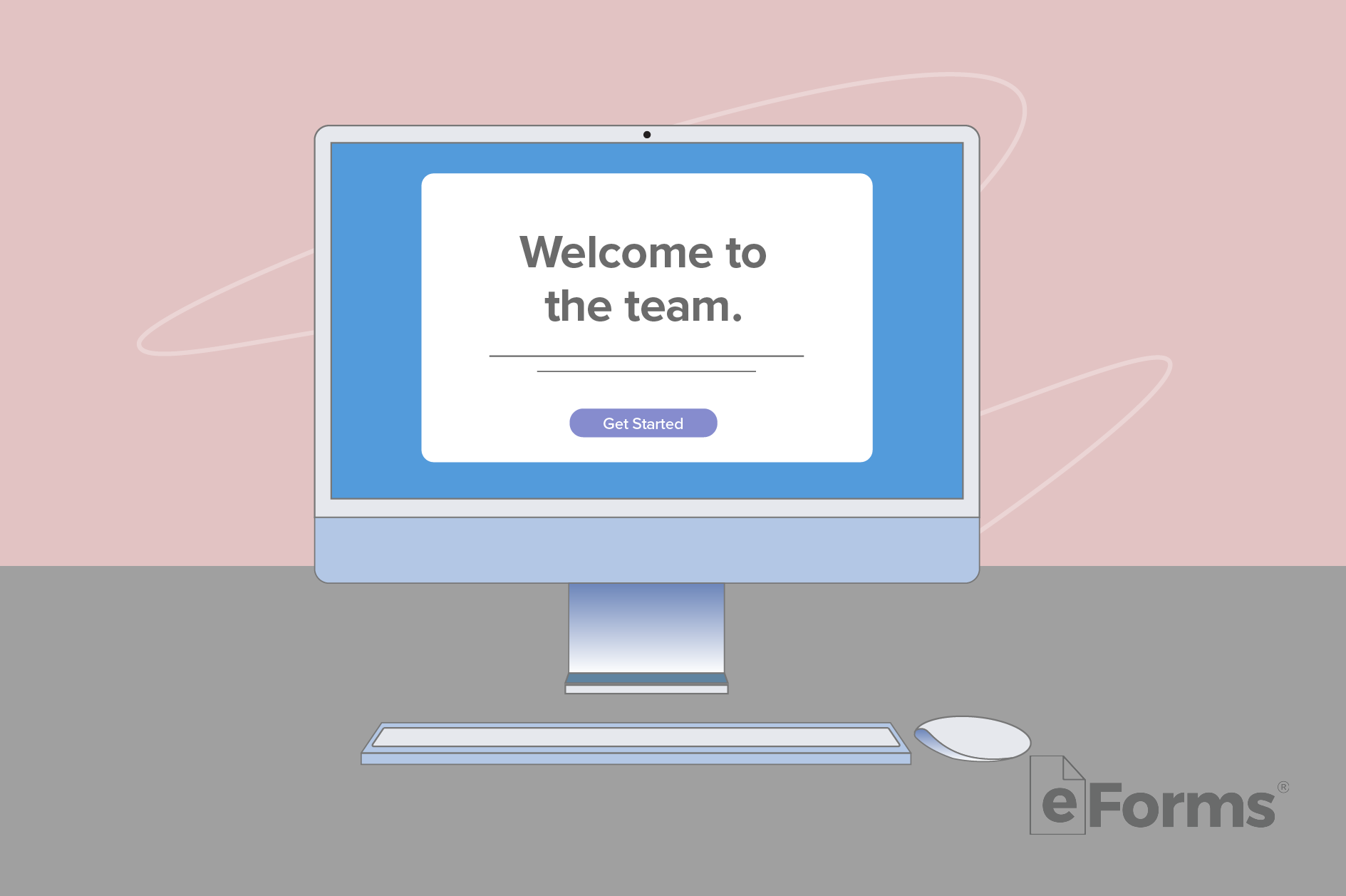 Desktop Computer Display with "Welcome to The Team" displayed on screen.