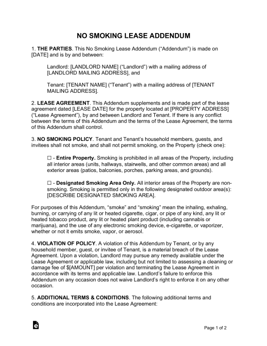 No-Smoking Lease Addendum