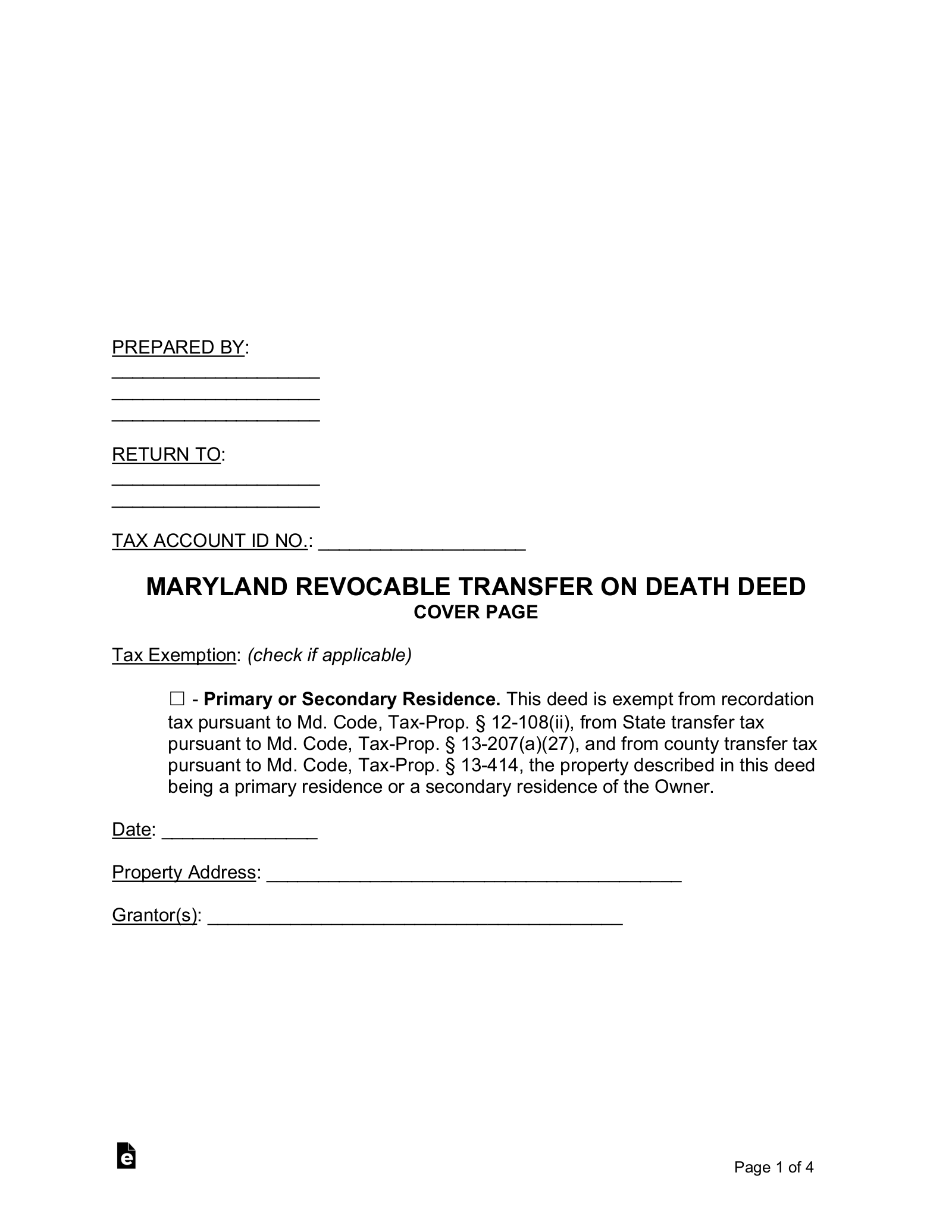 Maryland Revocable Transfer on Death Deed