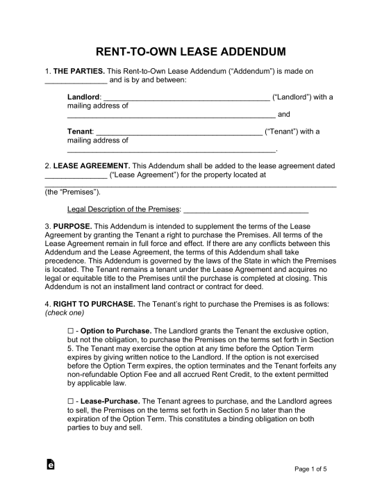 Rent-to-Own Lease Addendum