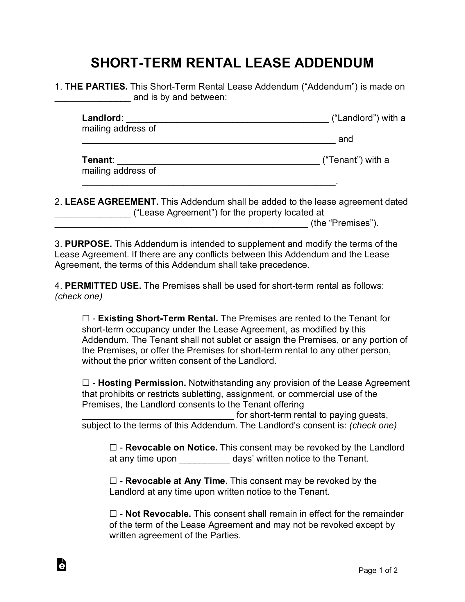 Short-Term Rental Lease Addendum